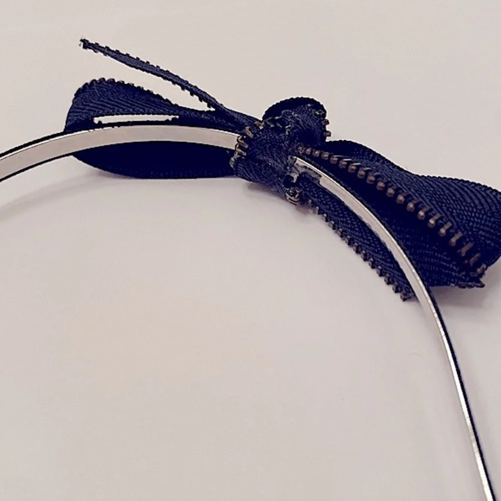 Blue Zipper Bow Trendy Edgy Headband